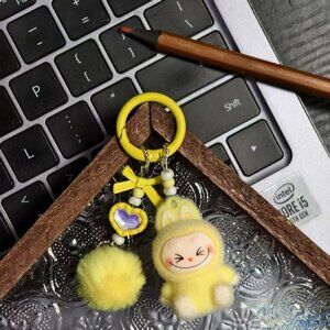 New mini flocked have a seat labubu keychain